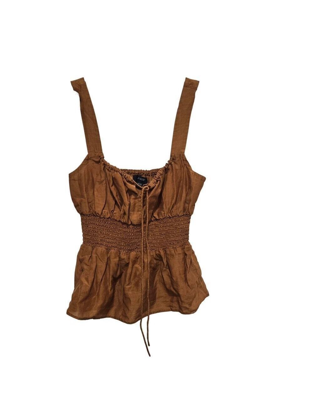 J Crew Smocked Tank AY743 Rust Cotton Silk XXS